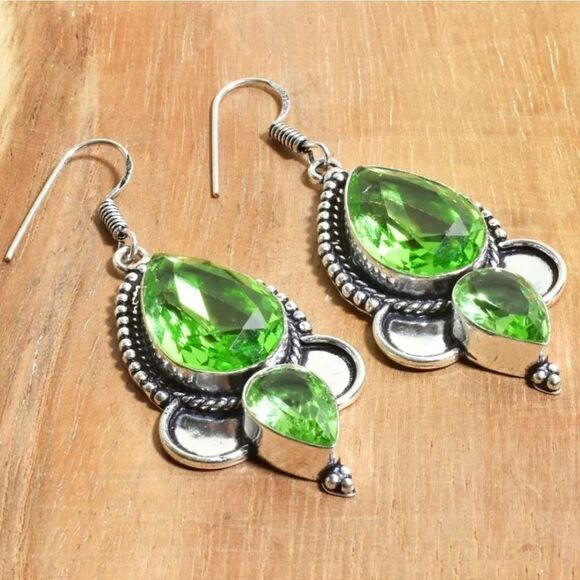 Peridot Handmade Drop Dangle Earrings Jewelry 2" - Picture 1 of 1